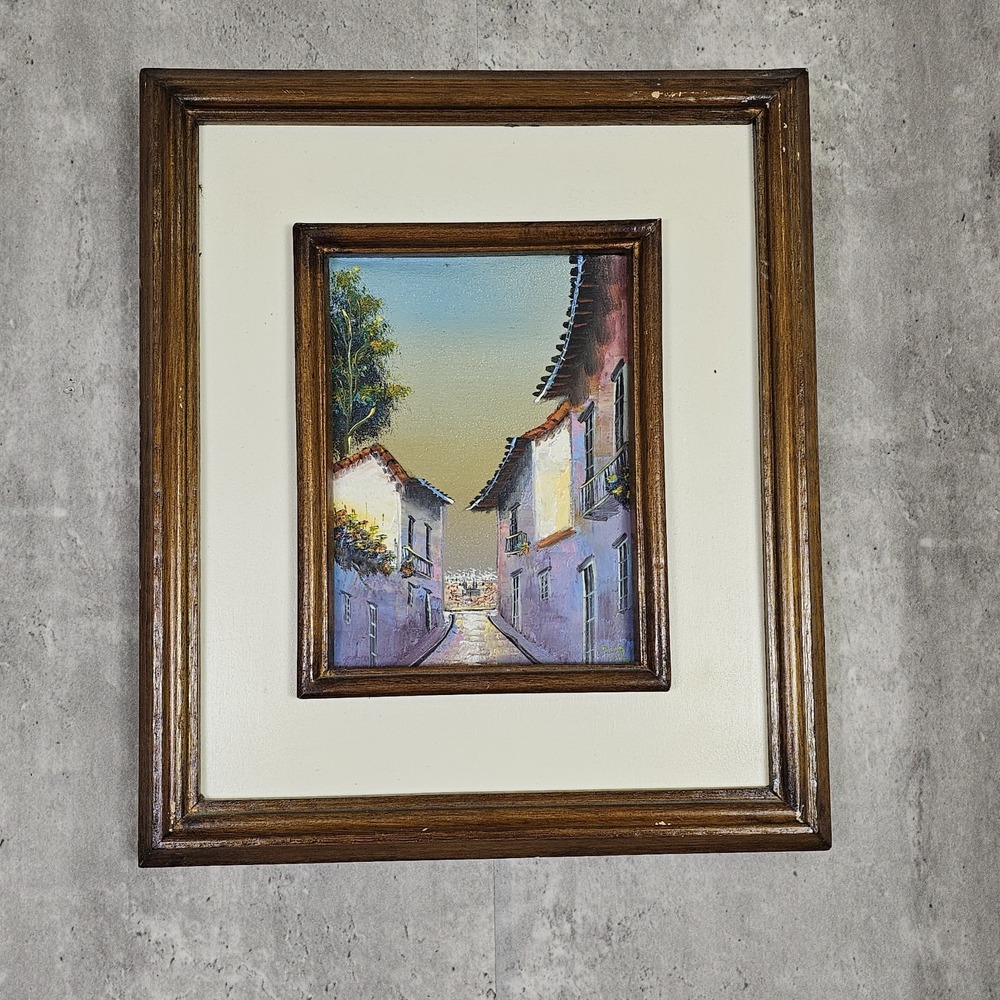 Original Oil Painting by Marcelo Pincay Cobblestone Alleyway Scene Latin America